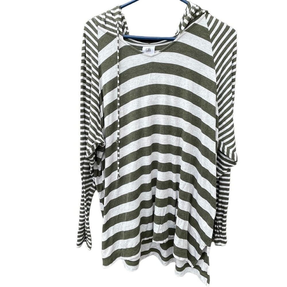 Cabi size L stripped hoodie. Green and cream